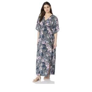 Jessica Simpson Floral Pink Green Maternity Wrap Maxi Dress Size Medium NWT